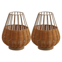 Load image into Gallery viewer, Set of Two 10" Brown Round USB Table Lamps LED With Globe Shades