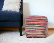 Load image into Gallery viewer, Cotton Cube Striped Pouf Ottoman - Red