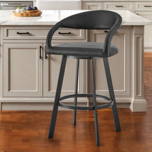 Load image into Gallery viewer, 26" Contemporary Faux Leather And Iron Low Back Counter Height Swivel Bar Chair - Black