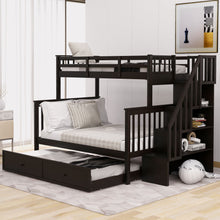 Load image into Gallery viewer, Bunk Bed With Twin Size Trundle, Storage And Guard Rail For Bedroom