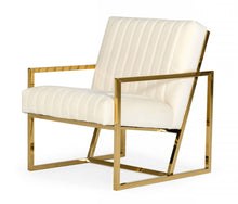 Load image into Gallery viewer, Industrial Velvet Steel Chair - Off White And Gold