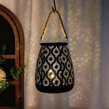 Load image into Gallery viewer, 8" Black Metal Battery Operated Pierced Geometric Lantern