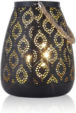 Load image into Gallery viewer, 8" Black Metal Battery Operated Pierced Geometric Lantern