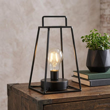 Load image into Gallery viewer, 10" Black Metal Geometric Battery Operated Desk Lamp With Novelty Shade