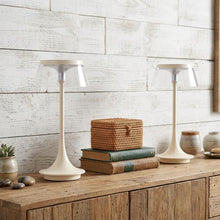 Load image into Gallery viewer, Set of Two 11" White Geometric USB Bedside Lamps With Novelty Shades