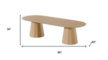 Load image into Gallery viewer, 86" Natural Wood Double Pedestal Base Oval Dining Table