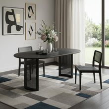 Load image into Gallery viewer, 79" Black Solid Wood Double Pedestal Base Oval Dining Table