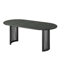 Load image into Gallery viewer, 79" Black Solid Wood Double Pedestal Base Oval Dining Table