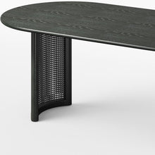 Load image into Gallery viewer, 79" Black Solid Wood Double Pedestal Base Oval Dining Table