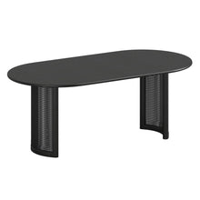 Load image into Gallery viewer, 79" Black Solid Wood With Rattan Double Pedestal Base Oval Dining Table