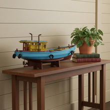 Load image into Gallery viewer, Hand Painted Model Boat - Light Blue / Yellow