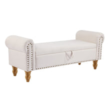 Load image into Gallery viewer, 55" Beige and Brown Linen and Solid Wood Upholstered Storage Bench With Flip Top