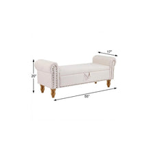Load image into Gallery viewer, 55" Beige and Brown Linen and Solid Wood Upholstered Storage Bench With Flip Top