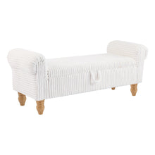 Load image into Gallery viewer, 55" White and Brown Corduroy and Solid Wood Upholstered Storage Bench With Flip Top
