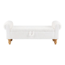 Load image into Gallery viewer, 55" White and Brown Corduroy and Solid Wood Upholstered Storage Bench With Flip Top