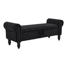 Load image into Gallery viewer, 55" White and Brown Corduroy and Solid Wood Upholstered Storage Bench With Flip Top