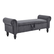 Load image into Gallery viewer, 55" White and Brown Corduroy and Solid Wood Upholstered Storage Bench With Flip Top