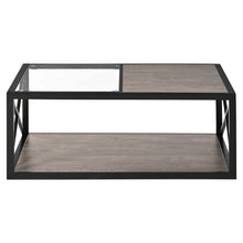 Load image into Gallery viewer, Industrial Style Coffee Table For Bedroom & Living Room With Tempered Glass & Wood Grain - Wood