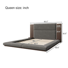 Load image into Gallery viewer, Floor Upholstered Platform Bed With Extended Headboard & Bedside Shelf