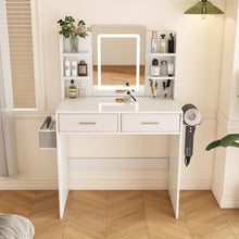 Load image into Gallery viewer, Elegant LED Mirror Vanity Dressing Table With Adjustable Lights, Drawers & Storage - White