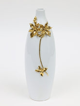 Load image into Gallery viewer, Floral Oval Table Vase With Sculptural Details - Gold