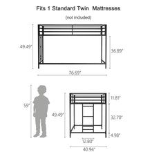 Load image into Gallery viewer, Adam - Twin Loft Bunk Bed With Cinnamon Wood Shelf - Black