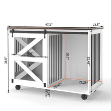 Load image into Gallery viewer, Mobile Dog Crate With Flip Top Feeding Door, Dual Access & 5 Caster System (2 Locking) - Brown White