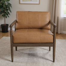Load image into Gallery viewer, 28" Transitional Genuine Leather And Solid Wood Arm Chair - Brown