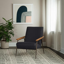 Load image into Gallery viewer, Genuine Leather Metal Arm Chair - Black