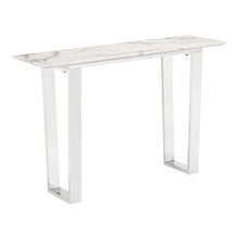 Load image into Gallery viewer, Faux Marble Sled Console Table - White And Silver