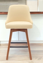 Load image into Gallery viewer, Faux Leather With Solid Wood Swivel Counter Height Bar Chair - Cream And Wood Brown
