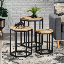 Load image into Gallery viewer, Modern Industrial End Table (Set of 3) - Black / Natural