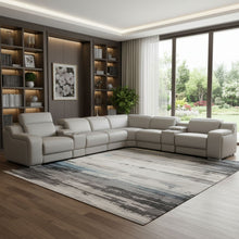 Load image into Gallery viewer, Italian Leather Power Reclining Curved Eight Piece Corner Sectional With Console - Light Gray