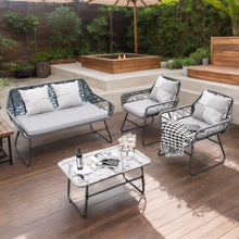 Load image into Gallery viewer, 4 Piece Wicker Patio Furniture Set With Tempered Glass Table And Detachable Cushions