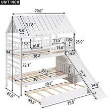 Load image into Gallery viewer, House Bunk Bed With Trundle, Storage Staircase, Roof And Window Design