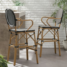 Load image into Gallery viewer, Outdoor Wicker And Aluminum French Barstools (Set of 2)