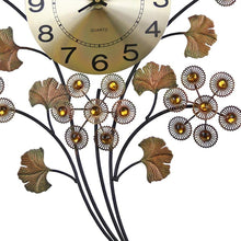 Load image into Gallery viewer, Silent Analog Gingko Floral Wall Clock - Copper / Black