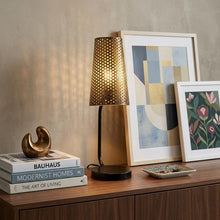Load image into Gallery viewer, 22" Black Metal Pierced Novelty Table Lamp With Cylinder Shade