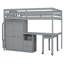 Load image into Gallery viewer, Loft Bed With Stairs, Bookshelf, Drawers, Desk & Wardrobe, Space Saving Multifunctional Furniture