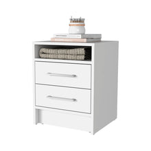 Load image into Gallery viewer, Two Drawers Faux Wood Nightstand - White