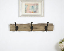 Load image into Gallery viewer, 19" Rustic Live Edge Wood Three Hook Wall Mount Coat Rack - Brown