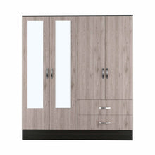 Load image into Gallery viewer, Four Door Wardrobe Closet With Mirrors - Light Oak / Black