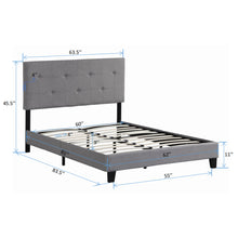 Load image into Gallery viewer, Queen Size Upholstered Platform Bed Frame With Button Tufted Linen Headboard, No Box Spring Needed, Wood Slat Support - Gray