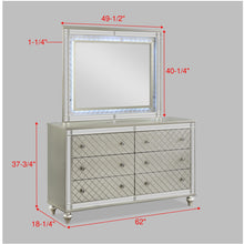 Load image into Gallery viewer, 6 Drawer Bedroom Dresser With Diamond Patterned Drawer Fronts - Silver