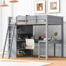 Load image into Gallery viewer, Modern Loft Bed With Desk And Shelves