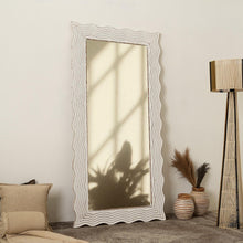 Load image into Gallery viewer, Handcarved Wave Design Rectangle Mirror Accent Enhancing Space - Antique White