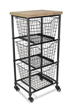 Load image into Gallery viewer, 32" Metal And Wood Basket Storage Rolling Cabinet - Black And Natural