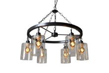 Load image into Gallery viewer, Shaded Six Light Metal Transparent Glass Chandelier With Shades - Black
