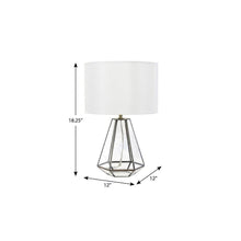 Load image into Gallery viewer, 18" Clear And Brass Glass And Metal Geometric Table Lamp With Drum Shade