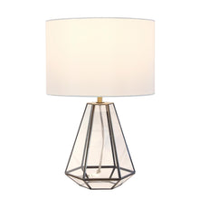 Load image into Gallery viewer, 18" Clear And Brass Glass And Metal Geometric Table Lamp With Drum Shade